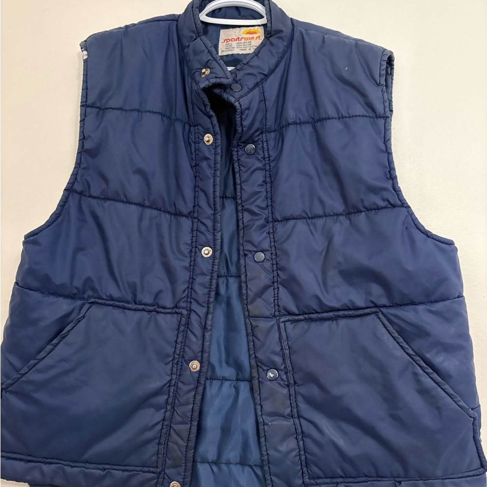 Vintage 70s/80s Dark Blue Quilted Puffer Vest Snap-Button Gilet Workwear Outdoor